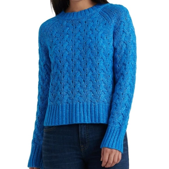 Lucky Brand Quinn Cable Pullover Sweater in Princess Blue, Medium - Retail $99 - Picture 1 of 10